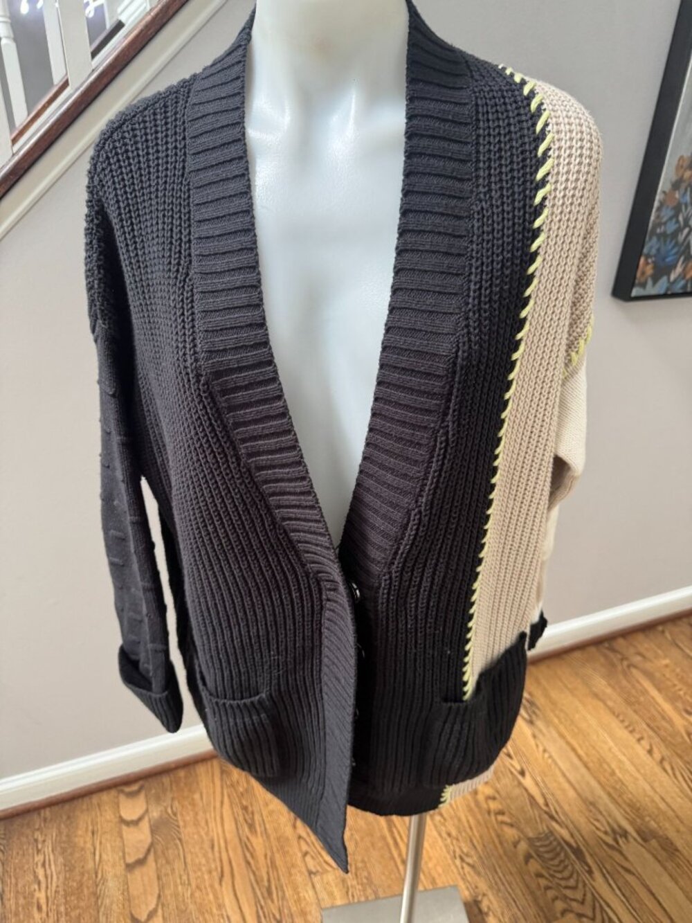 Lisa Todd Chunky Cotton Knit Oversized Cardigan Stitch Detail Black Small